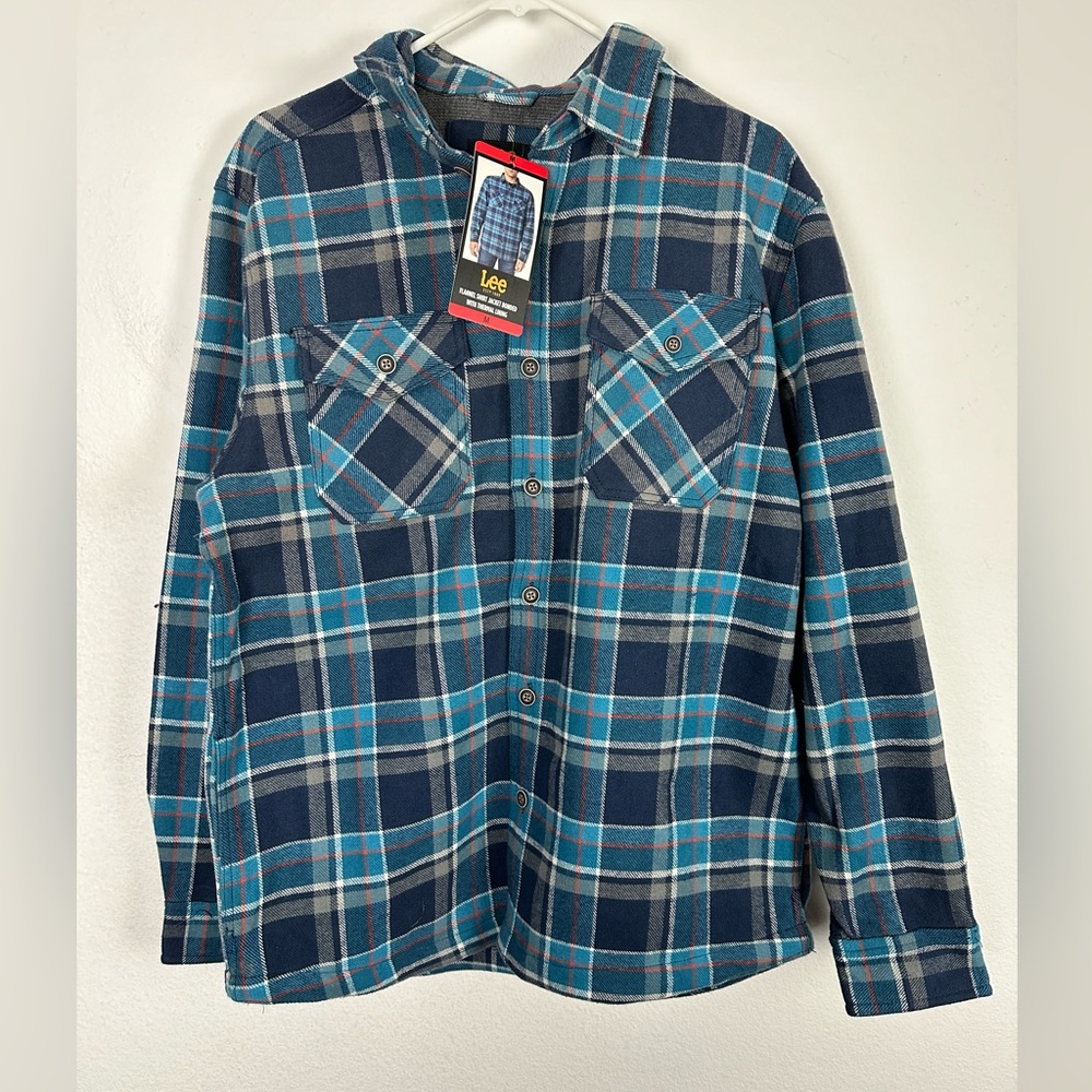 Lee Thick Flannel Shirt Jacket Bonded with Thermal Lining Mens M NWT Blue & Grey